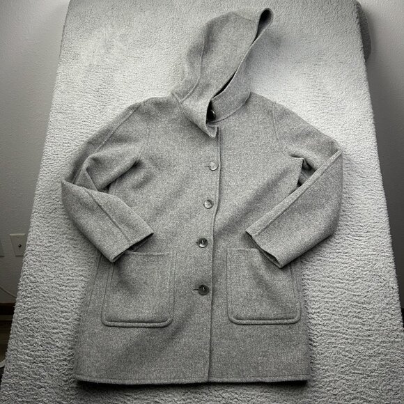 J Jill Button Up Hooded Gray Wool Angora Blend Jacket Soft Size Small Petite - Picture 1 of 6